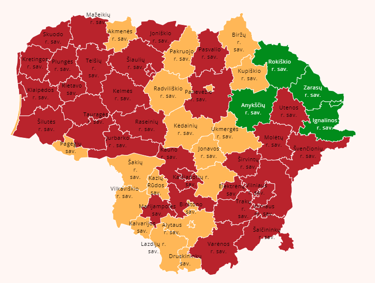 2020-11-03 Nuo lapkričio 2 d. Tauragės rajono savivaldybė įtraukta į raudonąją zoną