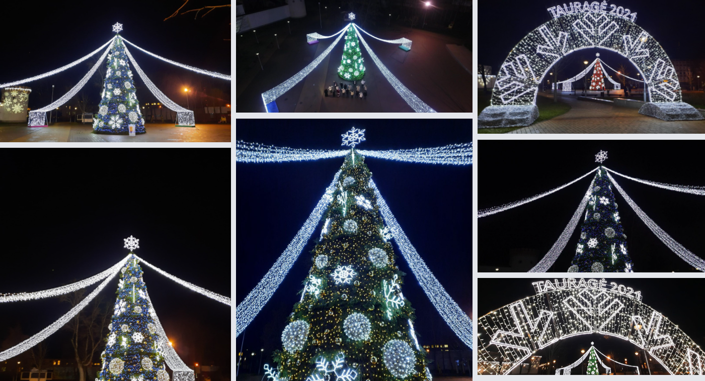 2020-12-04 Tauragėje nušvito miesto eglė ir šventinių EGLUČIŲ alėja
